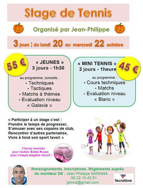 Stages de la Toussaint avec Jean-Philippe (Mini-Tennis, Jeunes et Adultes)