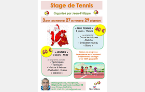 Stages de Noël avec Jean-Philippe (Mini-Tennis, Jeunes et Adultes)