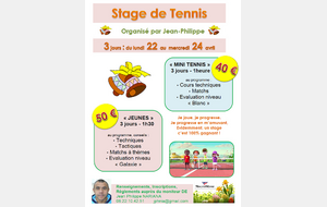  Stages de Printemps avec Jean-Philippe (Mini-Tennis, Jeunes et Adultes)